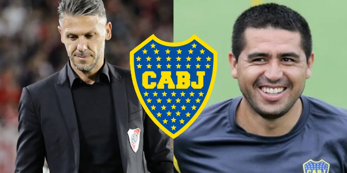 Riquelme sonriendo junto a Demichelis decepcionado.