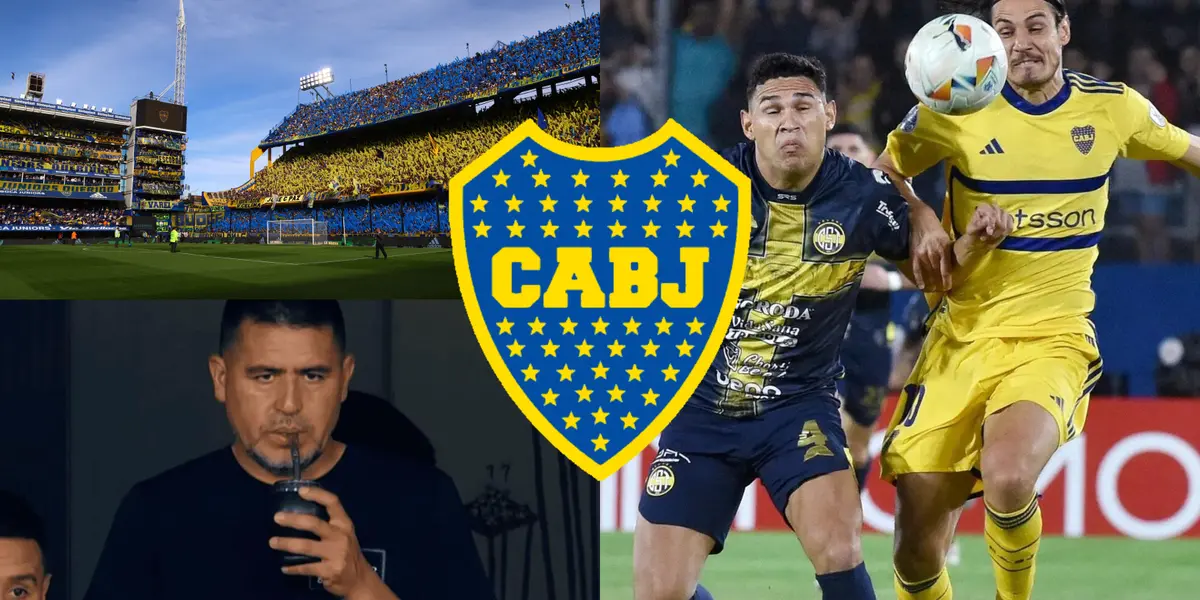 Riquelme tomando mate y Cavani durante el Boca vs Trinidense.