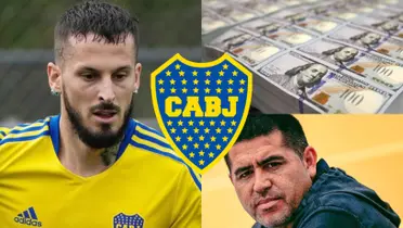 Riquelme y a su lado Benedetto con la camiseta de Boca.