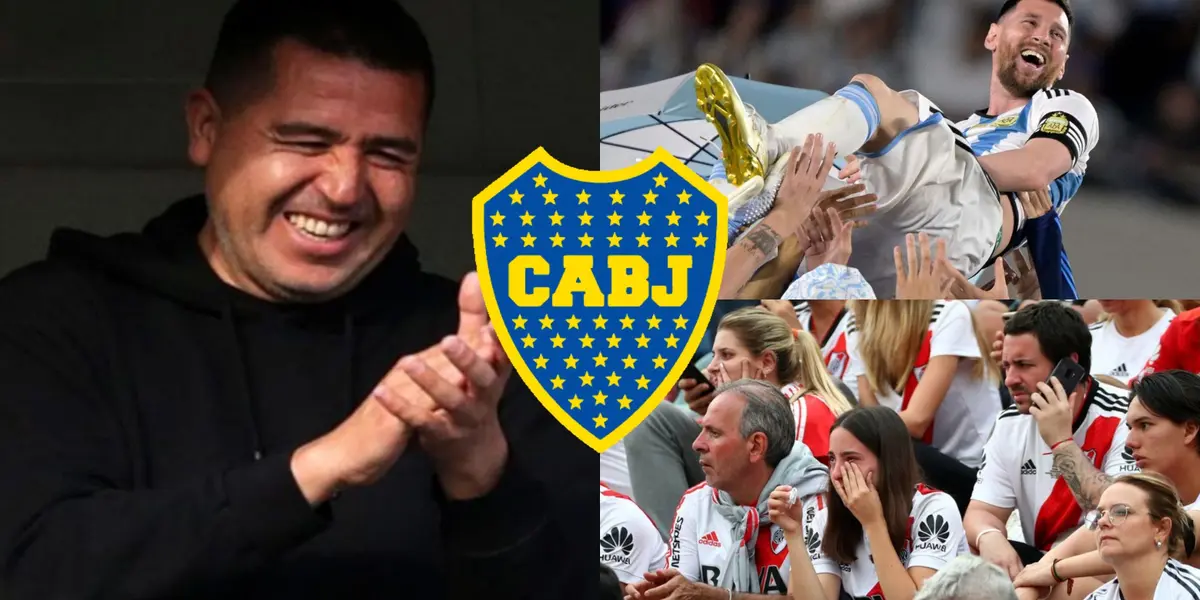 River imitó una icónica foto que Lionel Messi se tomó en la Bombonera hace tiempo atrás.