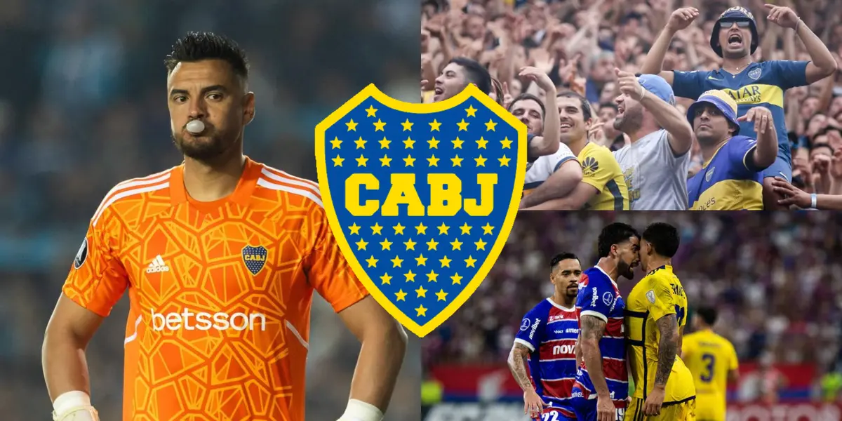 Sergio Romero junto a hinchas y el Boca vs Fortaleza.