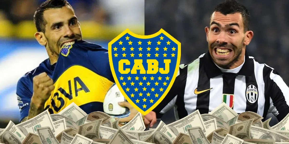 Tévez jugando con la camiseta de Boca y Juventus.