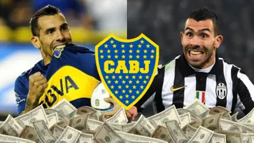 Tévez jugando con la camiseta de Boca y Juventus.
