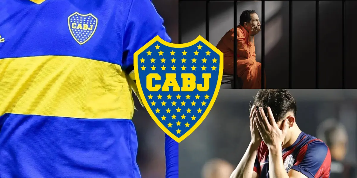 Un jugador de San Lorenzo lamentándose y la camiseta de Boca.
