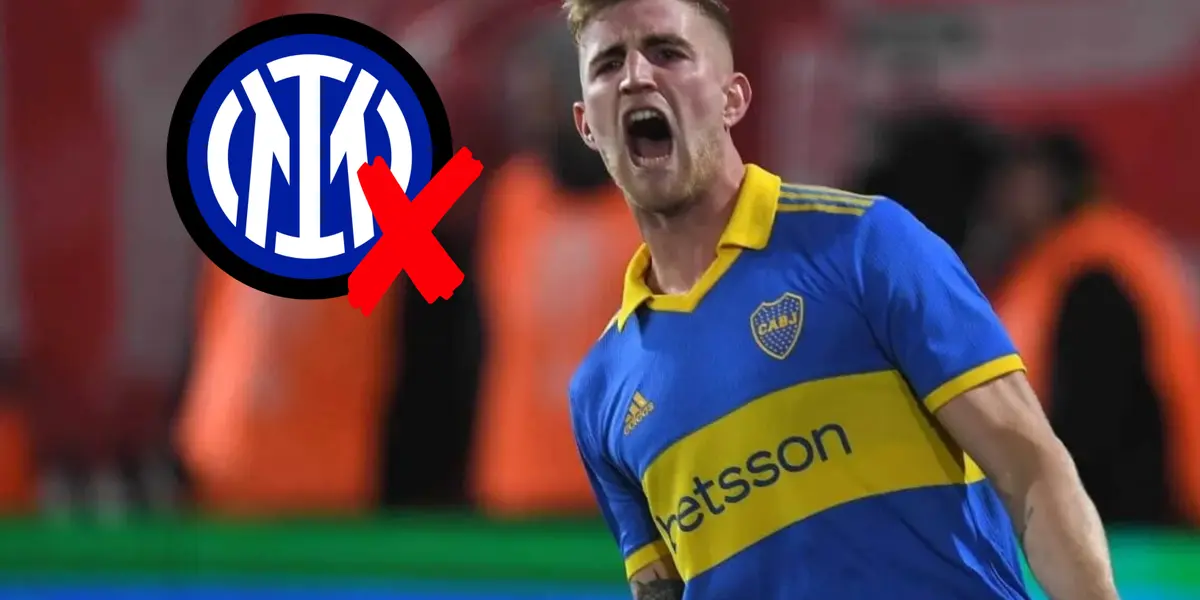 Valentini con la camiseta de Boca y a su lado el escudo de Inter de Milán.
